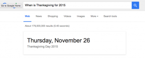 Google Hacks When is Thanksgiving