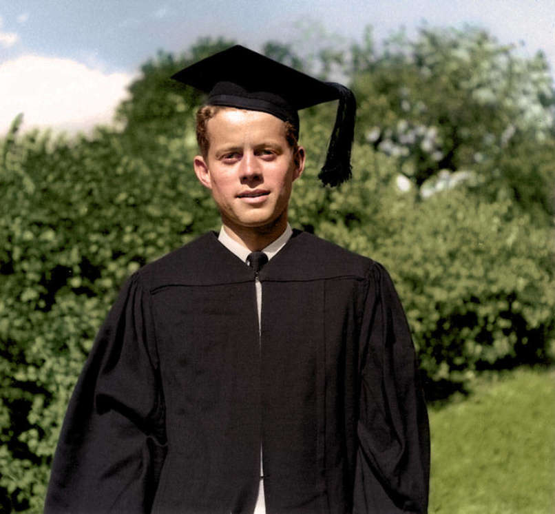 John F. Kennedy after graduating from Harvard in 1940 COLOR
