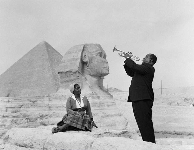 Louis and Lucille Armstrong at the Sphinx in January of 1961