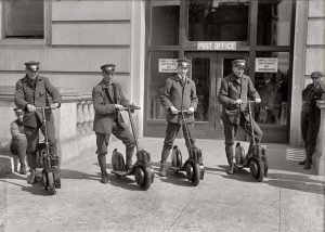 Mail workers show their new Autoped scooters in Washington, D.C. in 1917