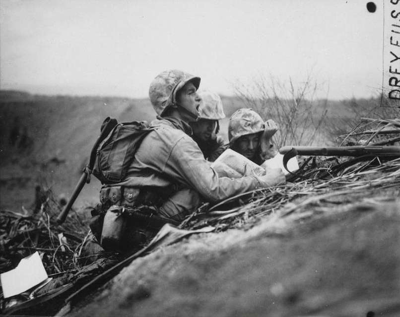 Observers on Iowa Jima in February in 1945