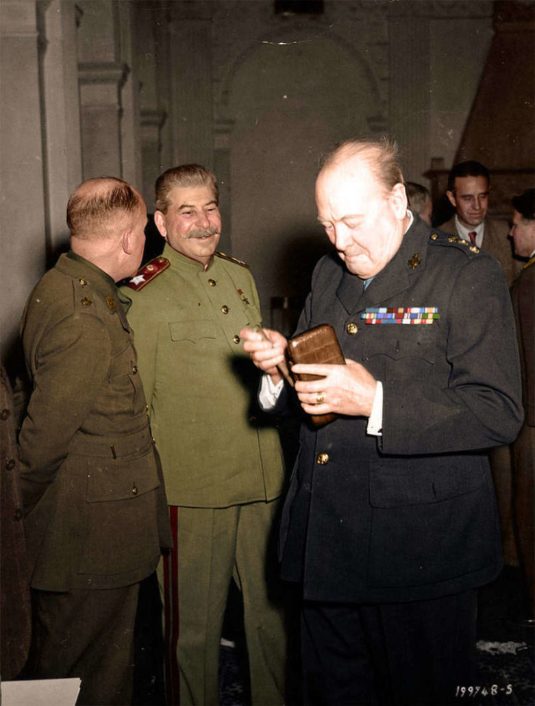 Stalin and Churchill at the Yalta Conference in February of 1945 COLOR
