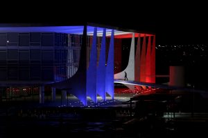 The Planalto Palace in Brasilia is lit up in France's official colours in tribute to the victims of Paris attacks,